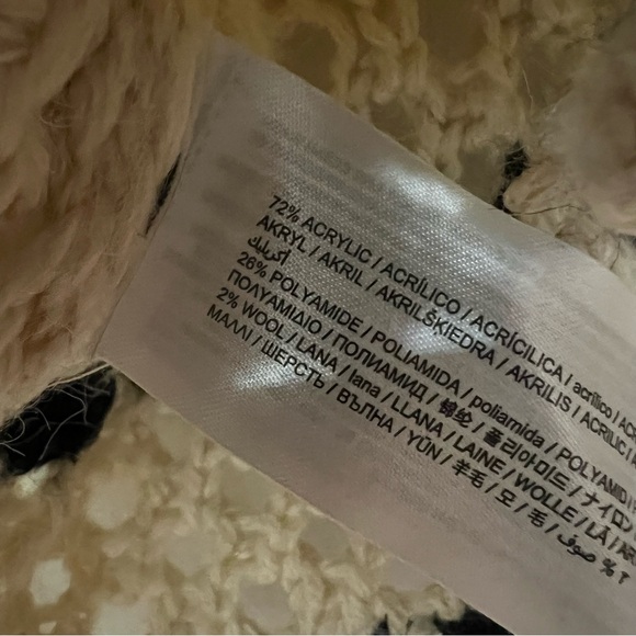 Mango Ruffle Flare Sleeve Sweater Open Knit Cream Black XS Crewneck Pullover - Picture 8 of 11